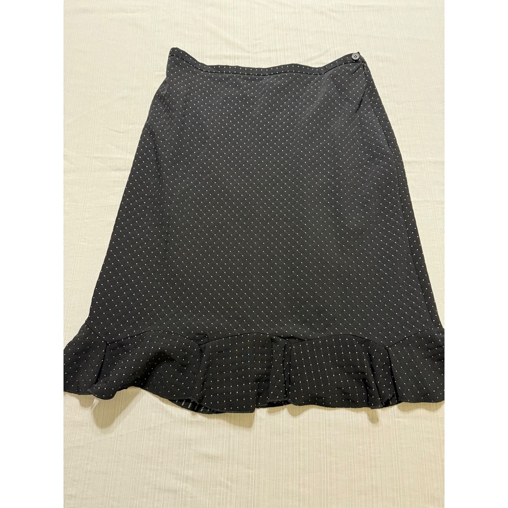 Michele Black Polka Dot Ruffle Hem Midi Skirt Size 12 MM9460